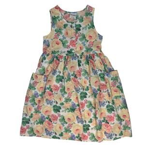 Vintage Cascade Kids Floral Cotton Dress Girls 16 Made in USA Pockets